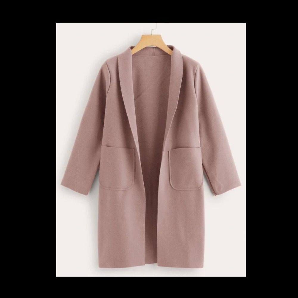 Dusty Pink Shawl Collar Pocket Overcoat